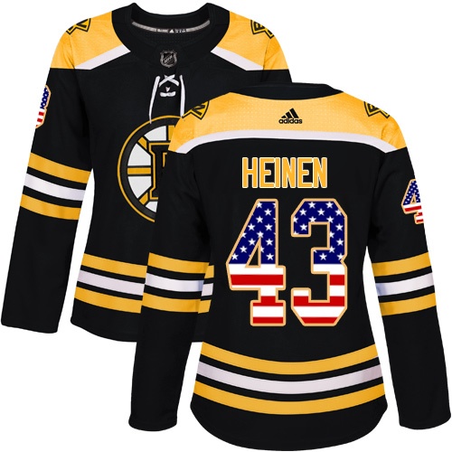 Women's Adidas Boston Bruins #43 Danton Heinen Authentic Black USA Flag Fashion NHL Jersey