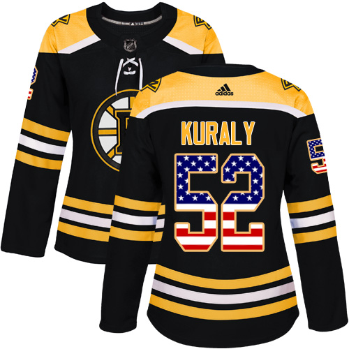 Women's Adidas Boston Bruins #52 Sean Kuraly Authentic Black USA Flag Fashion NHL Jersey