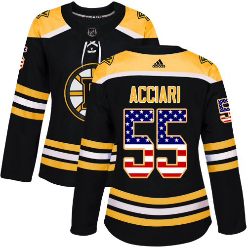 Women's Adidas Boston Bruins #55 Noel Acciari Authentic Black USA Flag Fashion NHL Jersey
