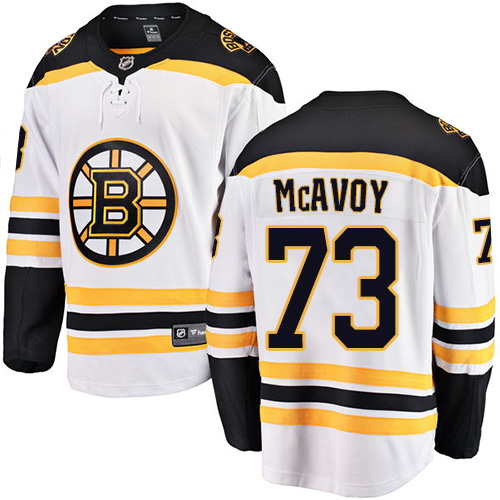 Youth Boston Bruins #73 Charlie McAvoy Authentic White Away Fanatics Branded Breakaway NHL Jersey