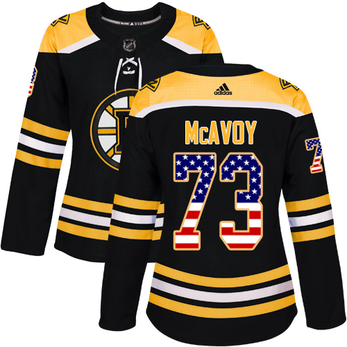 Women's Adidas Boston Bruins #73 Charlie McAvoy Authentic Black USA Flag Fashion NHL Jersey