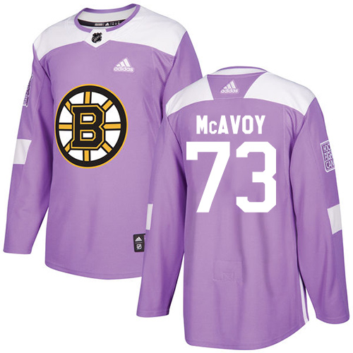 Men's Adidas Boston Bruins #73 Charlie McAvoy Authentic Purple Fights Cancer Practice NHL Jersey