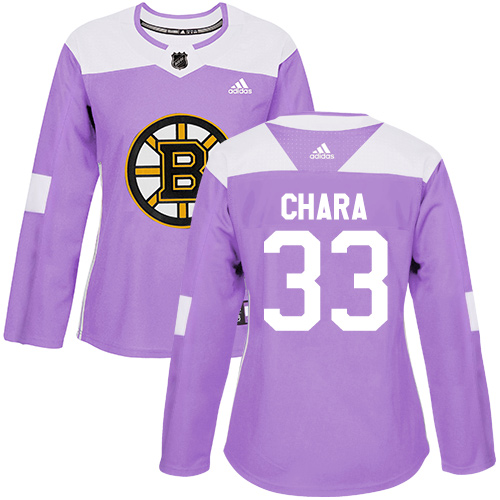 Women's Adidas Boston Bruins #33 Zdeno Chara Authentic Purple Fights Cancer Practice NHL Jersey