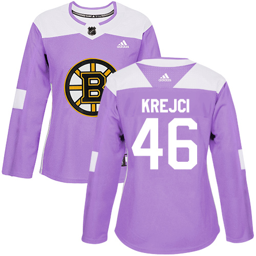 Women's Adidas Boston Bruins #46 David Krejci Authentic Purple Fights Cancer Practice NHL Jersey