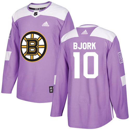 Youth Adidas Boston Bruins #10 Anders Bjork Authentic Purple Fights Cancer Practice NHL Jersey