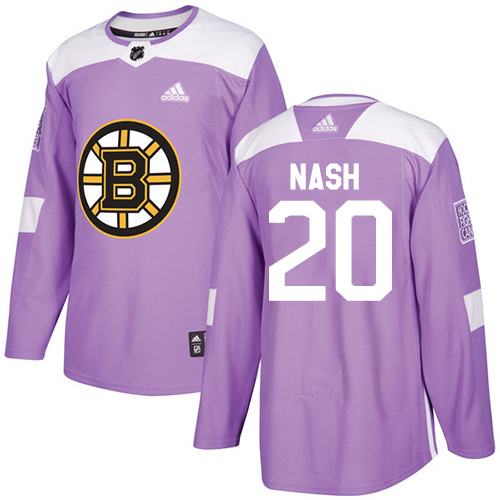 Youth Adidas Boston Bruins #20 Riley Nash Authentic Purple Fights Cancer Practice NHL Jersey