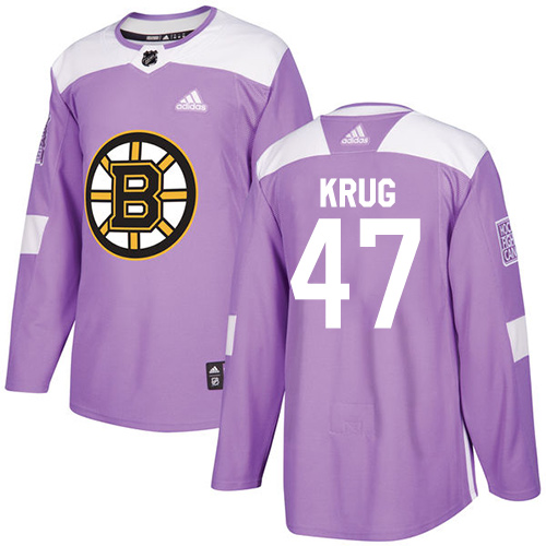 Youth Adidas Boston Bruins #47 Torey Krug Authentic Purple Fights Cancer Practice NHL Jersey