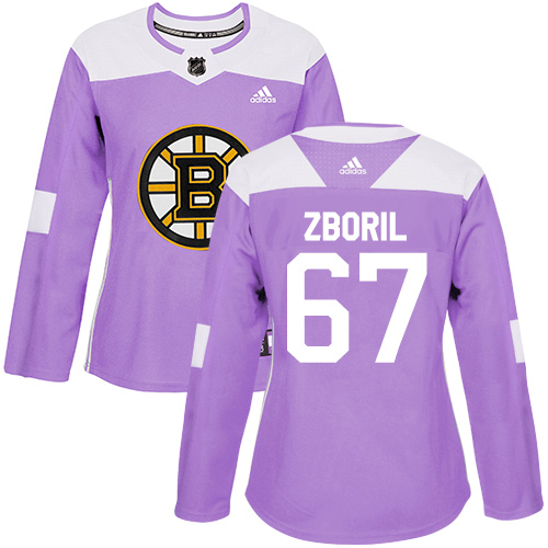 Women's Adidas Boston Bruins #67 Jakub Zboril Authentic Purple Fights Cancer Practice NHL Jersey