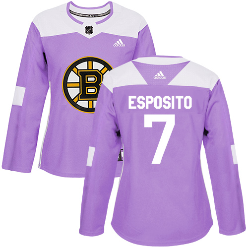 Women's Adidas Boston Bruins #7 Phil Esposito Authentic Purple Fights Cancer Practice NHL Jersey