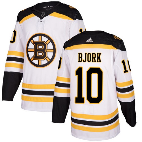 Women's Adidas Boston Bruins #10 Anders Bjork Authentic White Away NHL Jersey