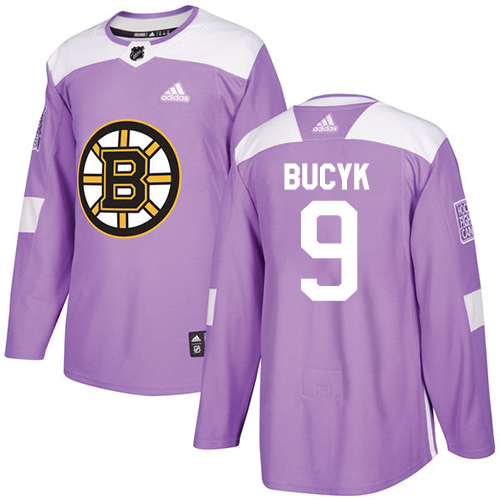 Men's Adidas Boston Bruins #9 Johnny Bucyk Authentic Purple Fights Cancer Practice NHL Jersey