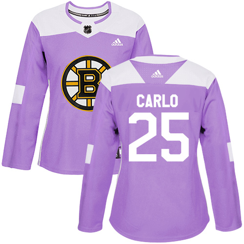 Women's Adidas Boston Bruins #25 Brandon Carlo Authentic Purple Fights Cancer Practice NHL Jersey
