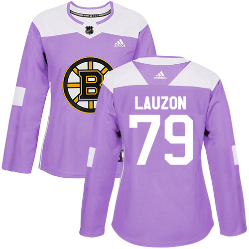 Women's Adidas Boston Bruins #79 Jeremy Lauzon Authentic Purple Fights Cancer Practice NHL Jersey