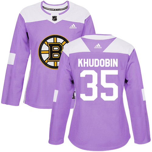 Women's Adidas Boston Bruins #35 Anton Khudobin Authentic Purple Fights Cancer Practice NHL Jersey