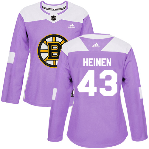 Women's Adidas Boston Bruins #43 Danton Heinen Authentic Purple Fights Cancer Practice NHL Jersey