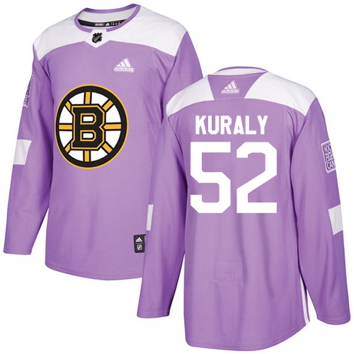Men's Adidas Boston Bruins #52 Sean Kuraly Authentic Purple Fights Cancer Practice NHL Jersey