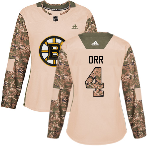 Women's Adidas Boston Bruins #4 Bobby Orr Authentic Camo Veterans Day Practice NHL Jersey