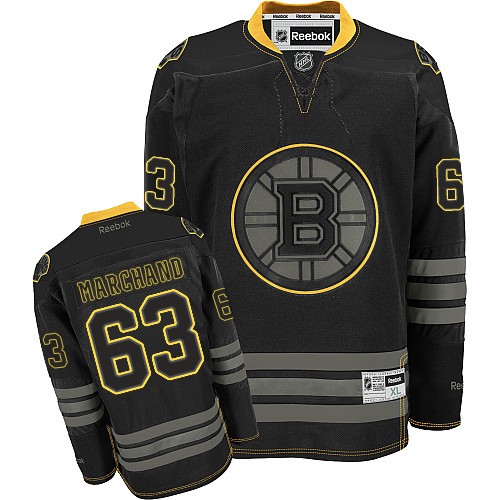 Men's Reebok Boston Bruins #63 Brad Marchand Premier Black Ice NHL Jersey