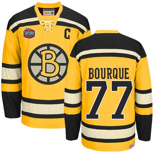 Men's CCM Boston Bruins #77 Ray Bourque Authentic Gold Winter Classic Throwback NHL Jersey