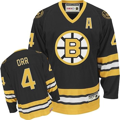 Men's CCM Boston Bruins #4 Bobby Orr Authentic Black Throwback NHL Jersey