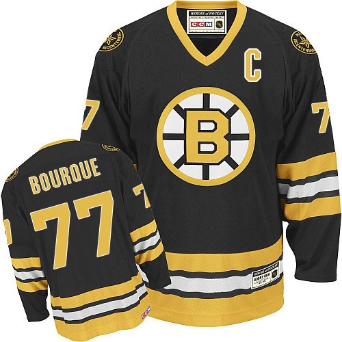 Men's CCM Boston Bruins #77 Ray Bourque Authentic Black Throwback NHL Jersey