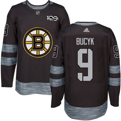 Men's Adidas Boston Bruins #9 Johnny Bucyk Premier Black 1917-2017 100th Anniversary NHL Jersey