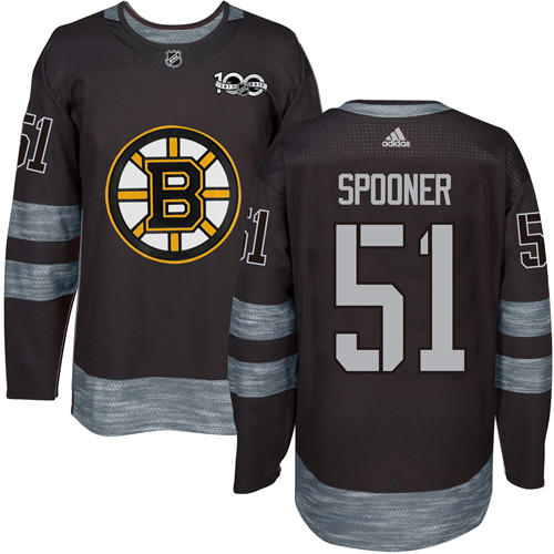 Men's Adidas Boston Bruins #51 Ryan Spooner Authentic Black 1917-2017 100th Anniversary NHL Jersey