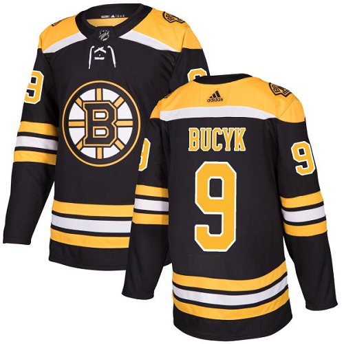 Men's Adidas Boston Bruins #9 Johnny Bucyk Authentic Black Home NHL Jersey