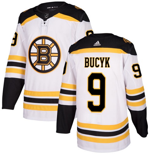 Men's Adidas Boston Bruins #9 Johnny Bucyk Authentic White Away NHL Jersey