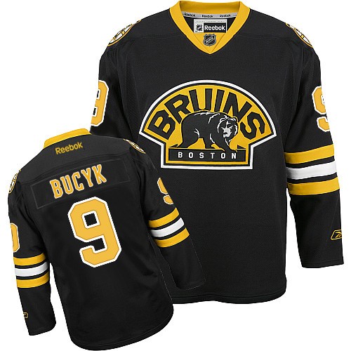 Men's Reebok Boston Bruins #9 Johnny Bucyk Authentic Black Third NHL Jersey