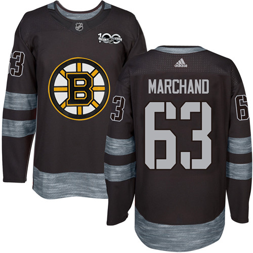 Men's Adidas Boston Bruins #63 Brad Marchand Authentic Black 1917-2017 100th Anniversary NHL Jersey