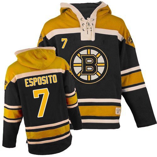 Men's Old Time Hockey Boston Bruins #7 Phil Esposito Authentic Black Sawyer Hooded Sweatshirt