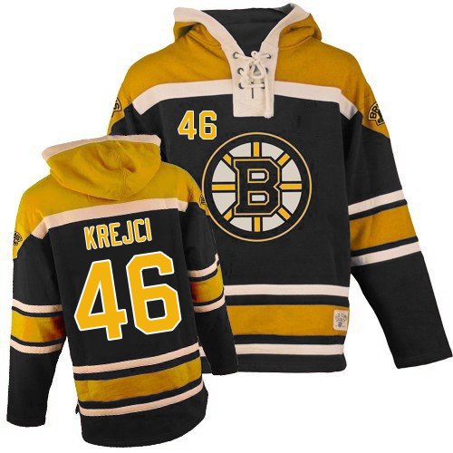 Men's Old Time Hockey Boston Bruins #46 David Krejci Authentic Black Sawyer Hooded Sweatshirt