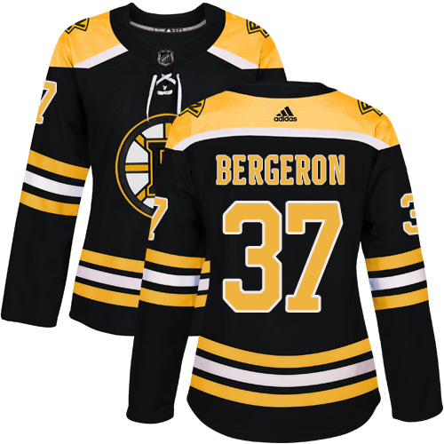 Women's Adidas Boston Bruins #37 Patrice Bergeron Authentic Black Home NHL Jersey