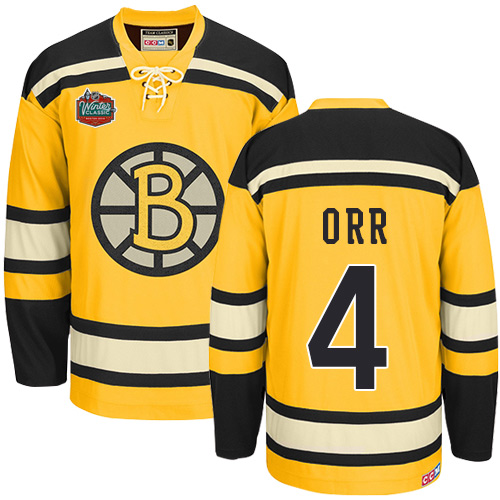 Men's CCM Boston Bruins #4 Bobby Orr Authentic Gold Winter Classic Throwback NHL Jersey