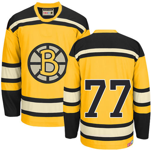 Men's CCM Boston Bruins #77 Ray Bourque Authentic Gold Throwback NHL Jersey