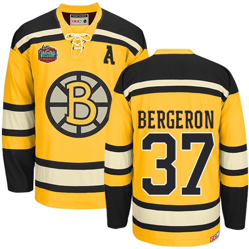 Men's CCM Boston Bruins #37 Patrice Bergeron Authentic Gold Winter Classic Throwback NHL Jersey