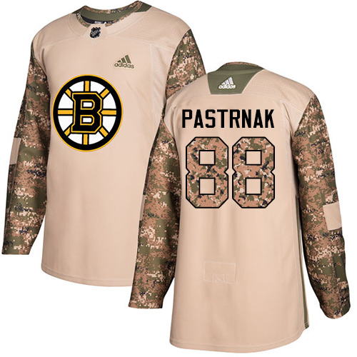 Men's Adidas Boston Bruins #88 David Pastrnak Authentic Camo Veterans Day Practice NHL Jersey