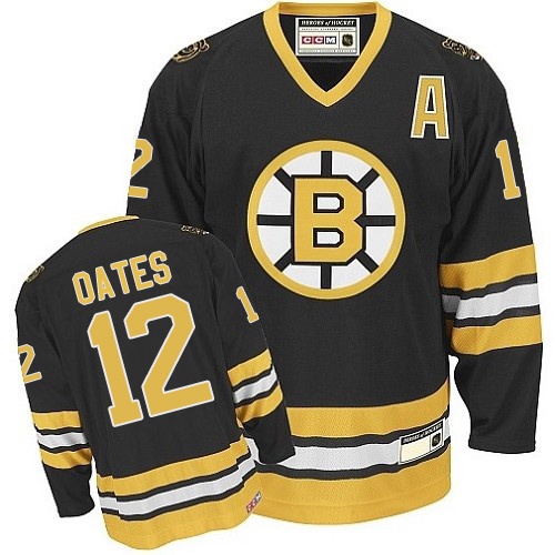 Men's CCM Boston Bruins #12 Adam Oates Authentic Black/Gold Throwback NHL Jersey