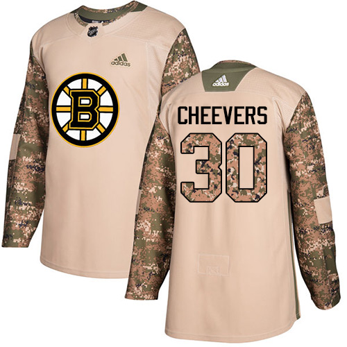 Men's Adidas Boston Bruins #30 Gerry Cheevers Authentic Camo Veterans Day Practice NHL Jersey