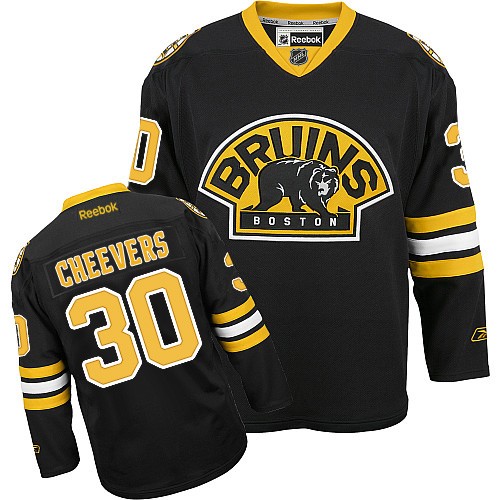 Men's Reebok Boston Bruins #30 Gerry Cheevers Authentic Black Third NHL Jersey