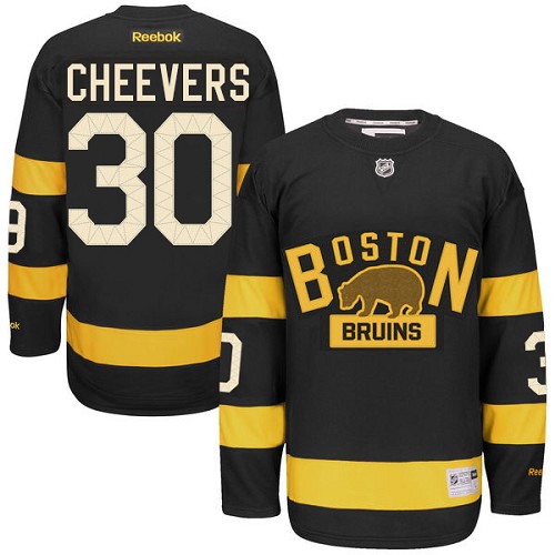 Men's Reebok Boston Bruins #30 Gerry Cheevers Premier Black 2016 Winter Classic NHL Jersey
