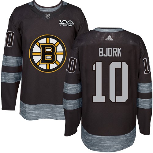 Men's Adidas Boston Bruins #10 Anders Bjork Authentic Black 1917-2017 100th Anniversary NHL Jersey