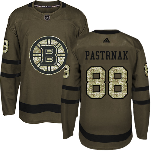 Men's Adidas Boston Bruins #88 David Pastrnak Premier Green Salute to Service NHL Jersey