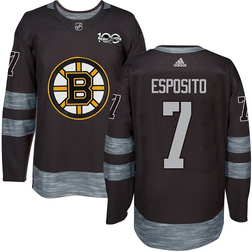 Men's Adidas Boston Bruins #7 Phil Esposito Authentic Black 1917-2017 100th Anniversary NHL Jersey
