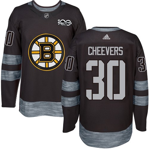 Men's Adidas Boston Bruins #30 Gerry Cheevers Authentic Black 1917-2017 100th Anniversary NHL Jersey