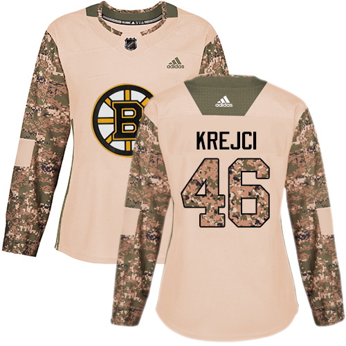 Women's Adidas Boston Bruins #46 David Krejci Authentic Camo Veterans Day Practice NHL Jersey