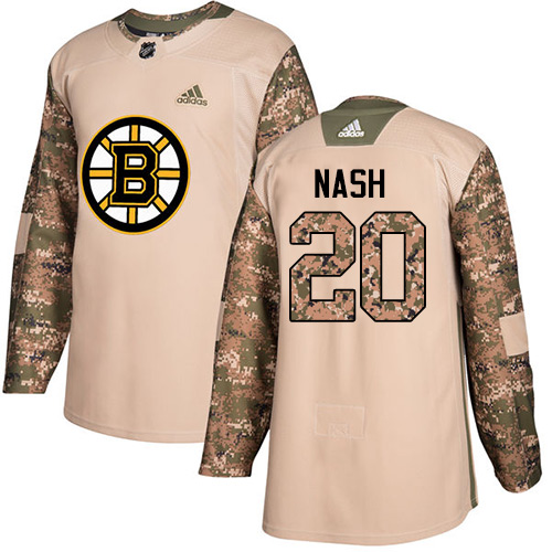 Youth Adidas Boston Bruins #20 Riley Nash Authentic Camo Veterans Day Practice NHL Jersey