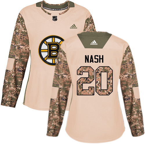 Women's Adidas Boston Bruins #20 Riley Nash Authentic Camo Veterans Day Practice NHL Jersey