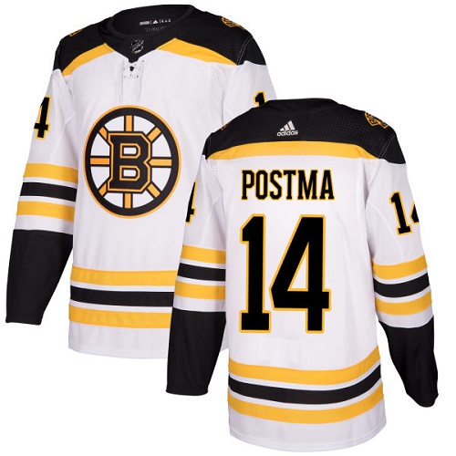 Men's Adidas Boston Bruins #14 Paul Postma Authentic White Away NHL Jersey